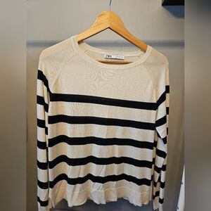 Zara Cream and Black Striped Knit Top